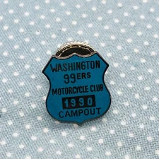 Vtg Washington 99ers Motorcycle Club 1990 Campout Screwback Vest Lapel Pin