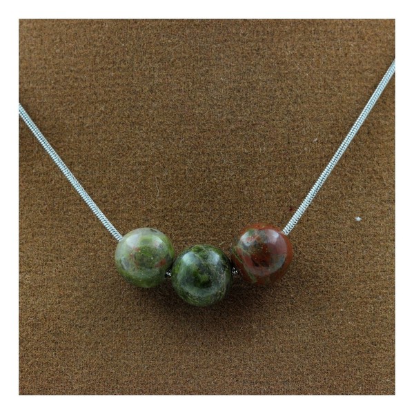 Steine Und Mineralien. Halskette 3 Perlen Unakit 8 Mm Kette Aus Edelstahl.-image