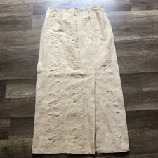Vintage Textured Floral Fabric Pencil Skirt Ankle Length Womens Small Beige Tan