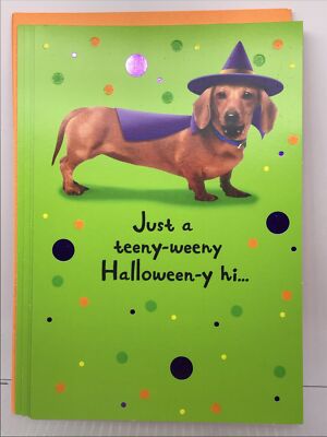 4 Hallmark Expressions Happy HALLOWEEN Card Dog Dachshund ￼8 x 5.5  For Anyone