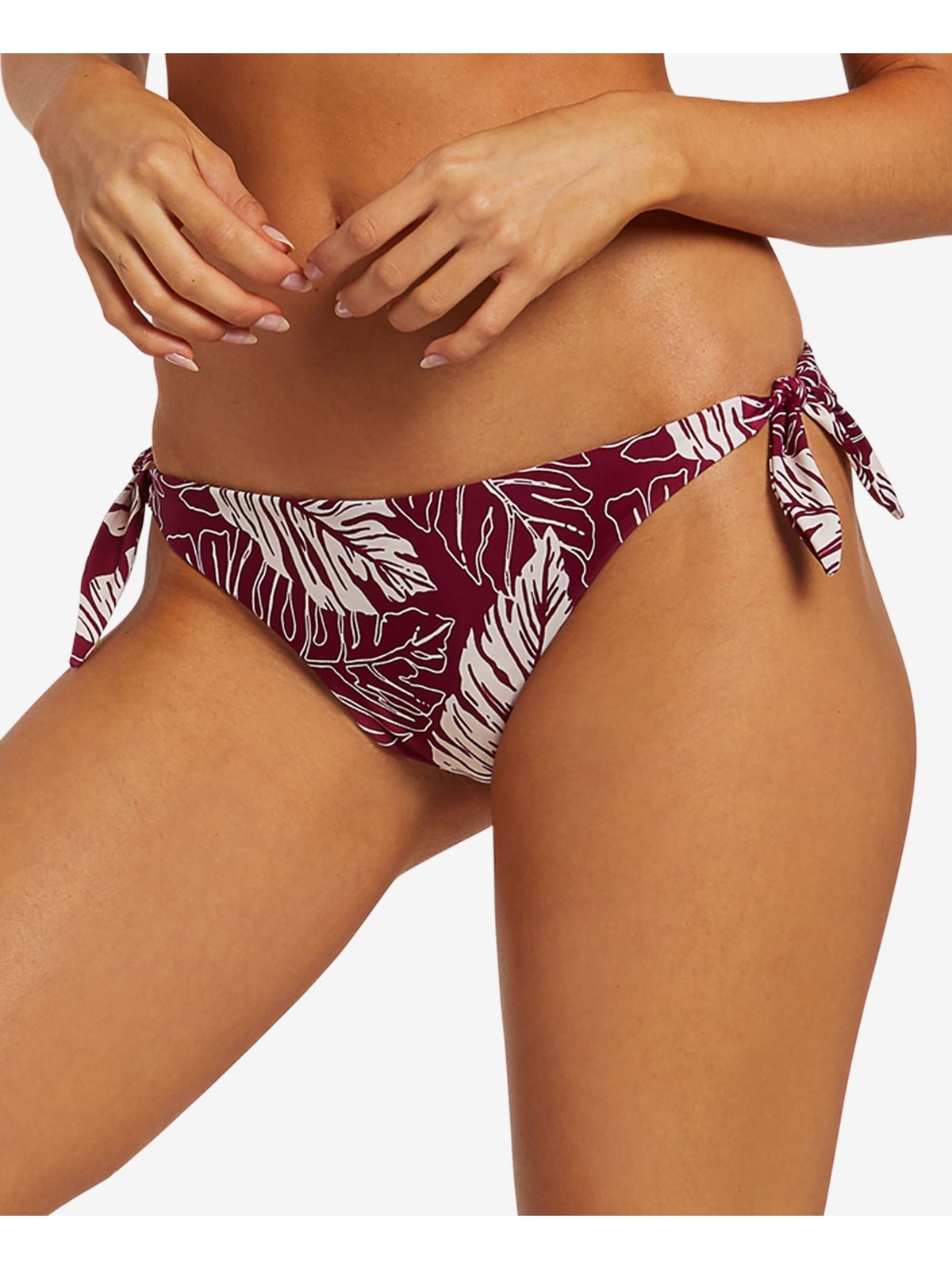 VOLCOM Women's Burgundy Palm Print Cheeky Bottom Side Palm Squad Bikini Bottom L