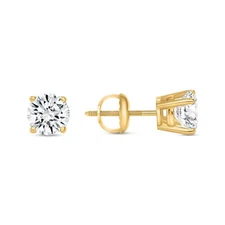 1 Ct Round Lab Created Grown Diamond Earrings 18K Yellow Gold E/VS Basket Screw
