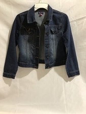 Children's Place Denim Jacket Girls Size L 10/12 Button Up Dark Blue Stretch