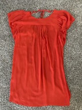 LOFT Beach Sz Large Flutter Dress Orange Cover Up Knee Length Gauze Crepe NWT