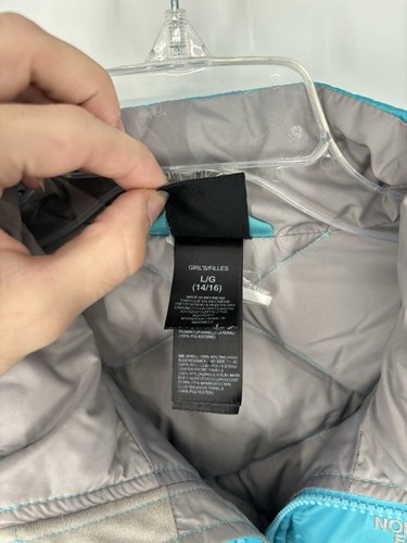 The North Face 550 Quilted Down Puffer Jacket Turquoise Aqua Youth Girls Large - Picture 4 of 11