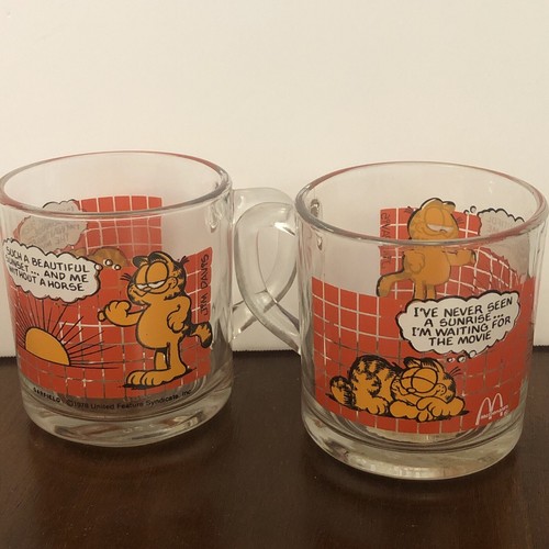 Set 4 tazzine da caffè in vetro McDonald's vintage GARFIELD Odie 1978 ottime - Foto 12 di 14