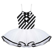 US Girls Christmas Striped Bow Ballet Leotard Tutu Dress Ballerina Dance Costume