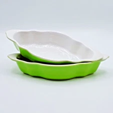 2 Grestel Green Baking Dishes Stoneware Portugal 8.5" Retro