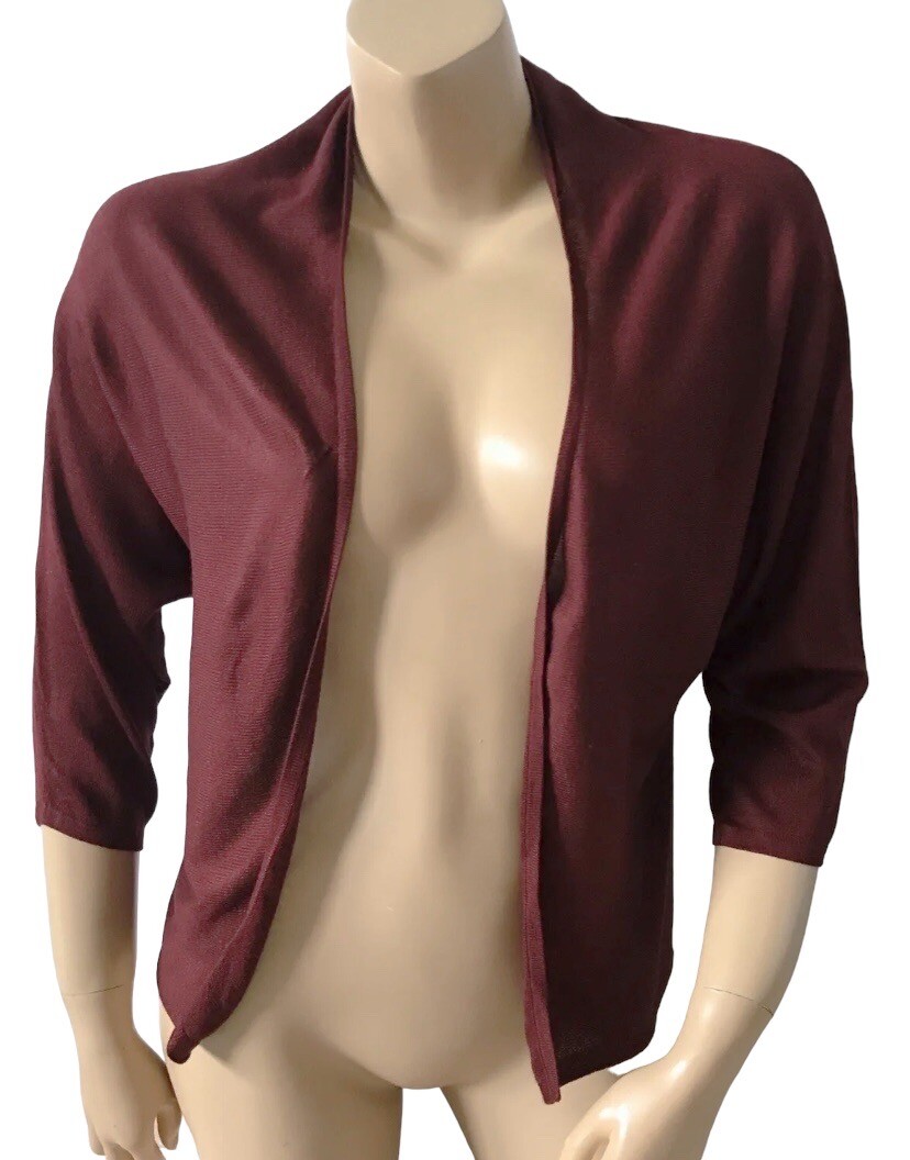 PREMISE Womens Size Small Sheer Burgundy 3/4 Sleeve Open Front Cardigan  Sweater