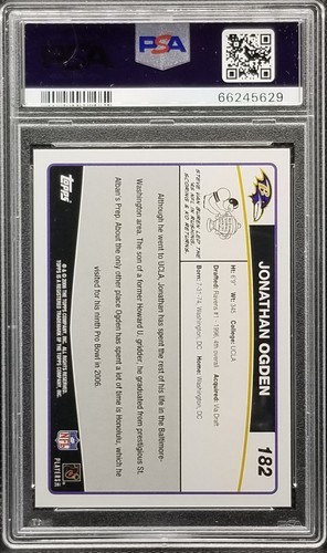 2006 Topps, PSA 9, JONATHAN OGDEN, #182, Baltimore Ravens, Mint, PSA 9, HOF - Picture 2 of 2