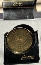 Stratton Of London Goldtone Metal Compact Basketweave Design 3 Inches In Box