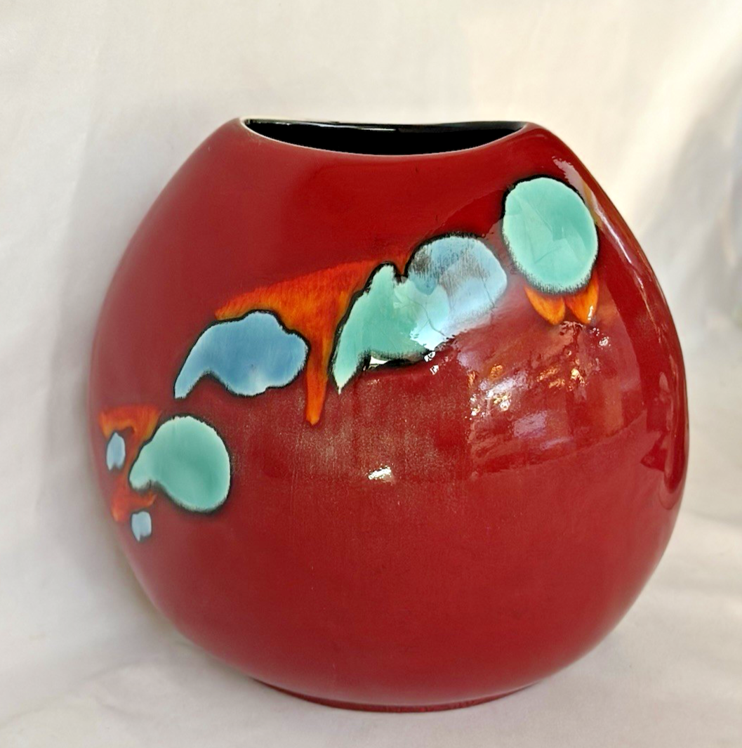 poole pottery陶器 POOLE POTTERY ENGLAND VOLCANO GLAZE VASE WITH STRIKING COLORS