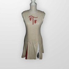 Vtg 70s Cheerleader Uniform Cream Red Black Pleated Skirt Costume Handmade STAIN