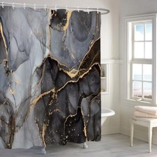 72x72 Inches Black Gold Marble Shower Curtain Abstract Crack Granite Texture