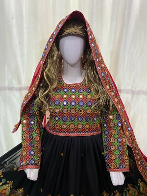 afghan dress black Title: Black Afghan Dress with Yellow Embroidery & Pants – Sadat Boutique main image 0