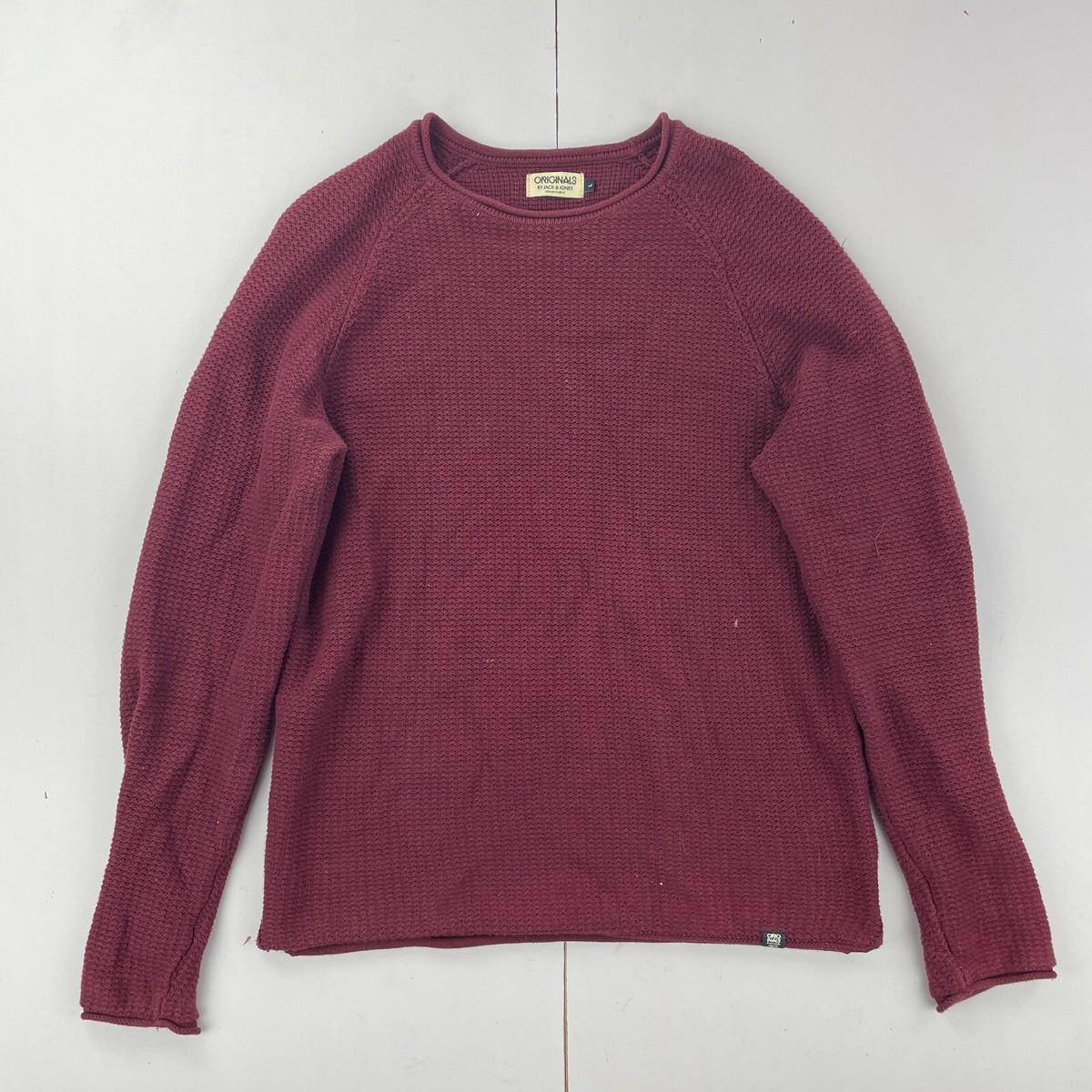 ORIGINALS Jumper Large Red Round Neck Jumper Mens Cotton Sweater