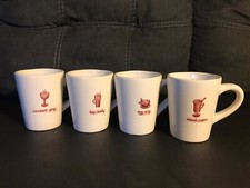 Set Of 4 Williams-Sonoma Coffee House Theme Mugs Reddish Letters/Icons EUC