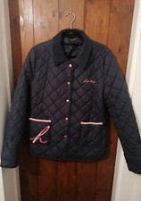 Henleys Navy Blue & Pink Accent Riding Jacket Padded Cord Patches Pockets