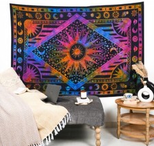 Celestial Sun Moon Indian Tapestry Wall Hanging Cotton Boho Mandala Throw UK