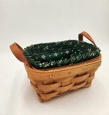 Longaberger 1995 Small Berry Basket With Green Liner Leather Handles 7x5.5x3.5"