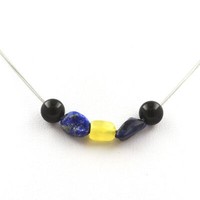 Mineralien Und Edelsteine. Halskette Perlen Schwarzer Achat 8 Mm + Gelber Opal
