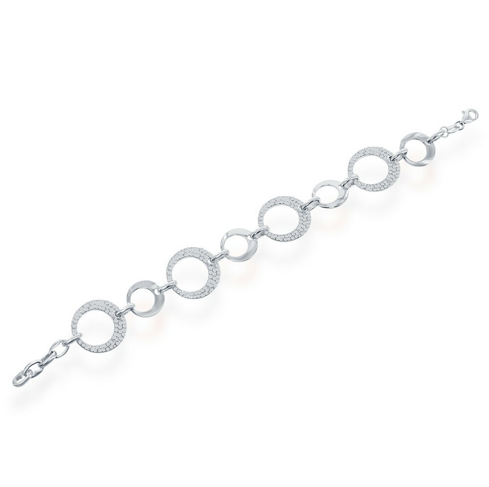 Sterling Silver Alternating Shiny and CZ Open Circle