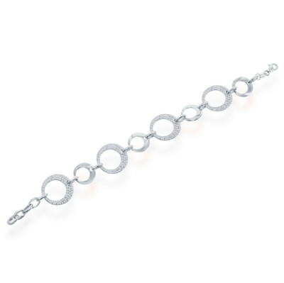 Sterling Silver Alternating Shiny and CZ Open Circle