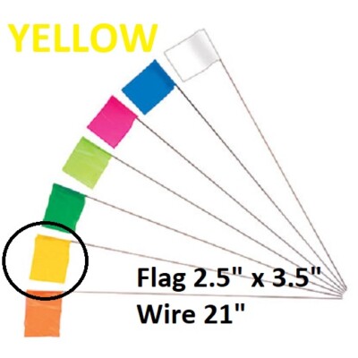 Keson 21'' Wire Surveyor Stake 2.5'' x 3.5'' YELLOW Marking Flag, 100-Pack STK21Y