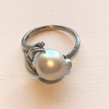 Sterling Silver 925 Faux Pearl Leaf Ring Size 6