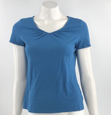 Fashion Bug Top Size Small Blue V Neck Short Sleeve Tee Shirt Solid Womens