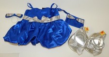 Vintage Build a Bear Sapphire Blue Party Dress Silver Bow Shoes Purse Ribbon