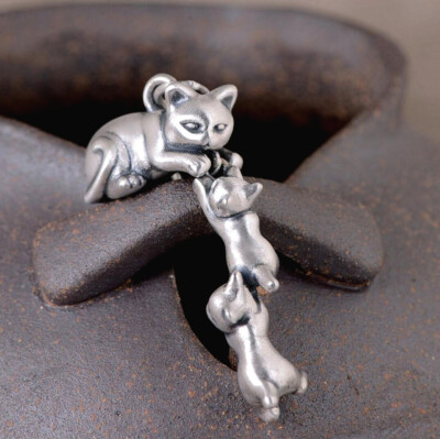 925 Sterling Silver Family Cats Pendant A2684 | eBay