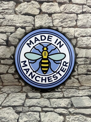 Metall Flasche Top Manchester Bienenmann Stadt blau Wand Blechschild Zuhause Bar Mann Höhle