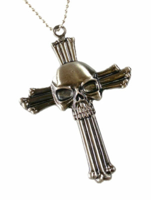 Skull Gothic Cross With Removable Knife/ Blade Necklace Pendant Silver Jewelry