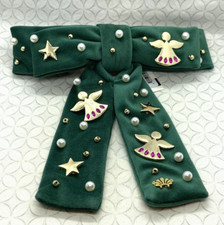 Lele Sadoughi Forest Green Antoinette Angel Bell Embellished Bow Barrette