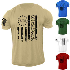 New Men's USA 1776 Distressed American Flag T Shirt Patriotic 100 Cotton Tee