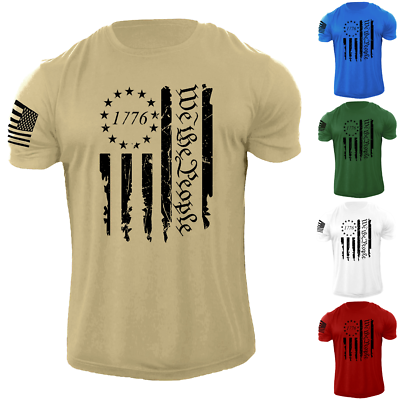 【GREY】Tシャツ 　XLサイズ New Men's USA 1776 Distressed American Flag T Shirt Patriotic 100