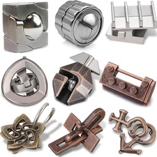 9 Pcs Metal Brain Teaser Puzzles Teaser 3D Steel Puzzle for Adults Unlock Interl