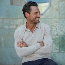 Collars  Co Polo Sweater Mens L Oatmeal Bellagio 3 Button LS Merino Wool NWT