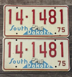 Beautiful pair of unused 1975 South Dakota License Plates Buffalo County 14 1481