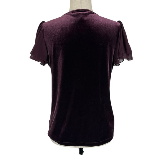 Lauren Ralph Lauren Top Women Medium Velvet Burgundy Plum Babydoll Whimsigoth - Picture 3 of 13