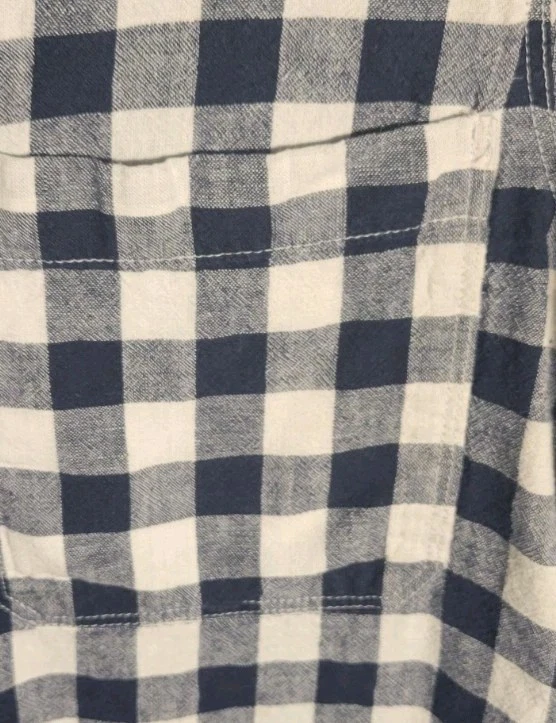 Camisa de novio de franela a cuadros azul marino antigua, negra gris blanca a cuadros de búfalo, talla L Foto 2 de 4
