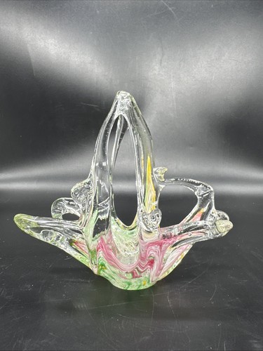 Vintage Murano Kunst Glas Herzstück Korb gedehnt Freiform 6" mehrfarbig EUC - Bild 3 von 13
