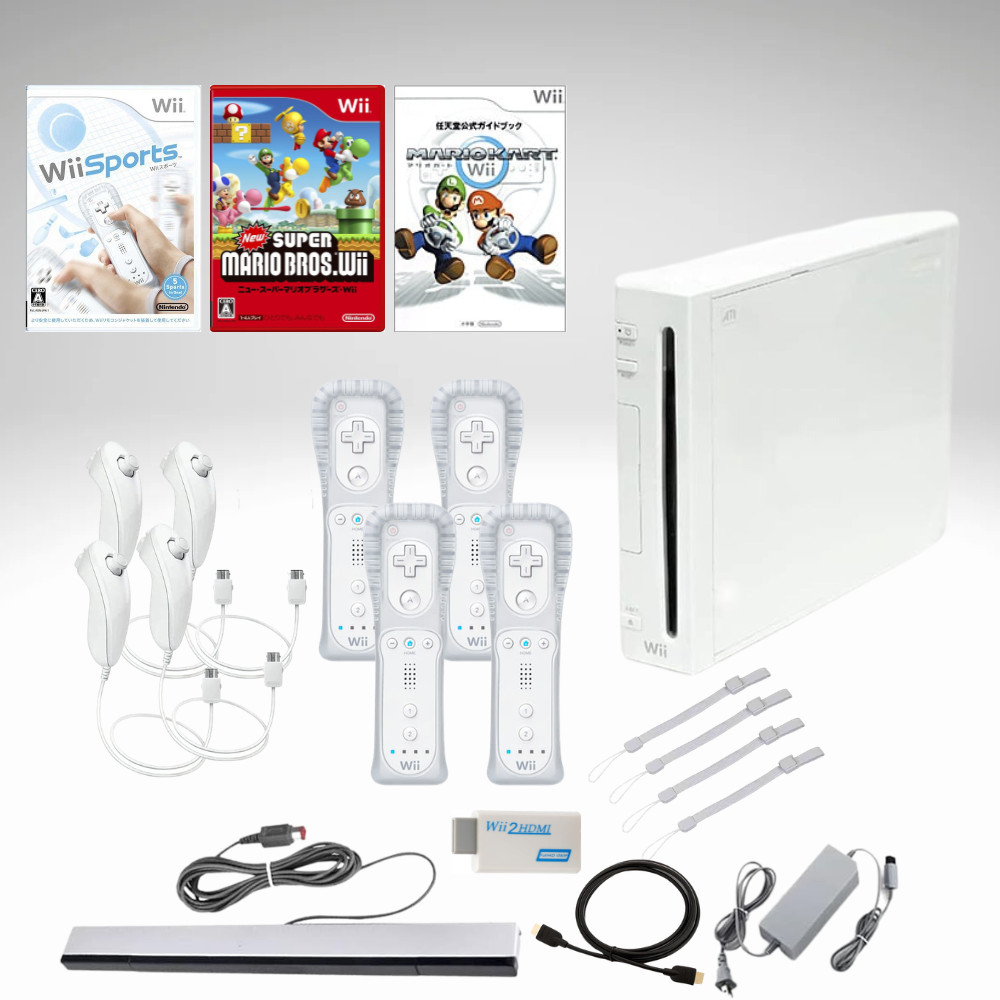 Nintendo Wii Console Bundle HDMI Wii Sports Mario Kart 1-4 Controllers Tested