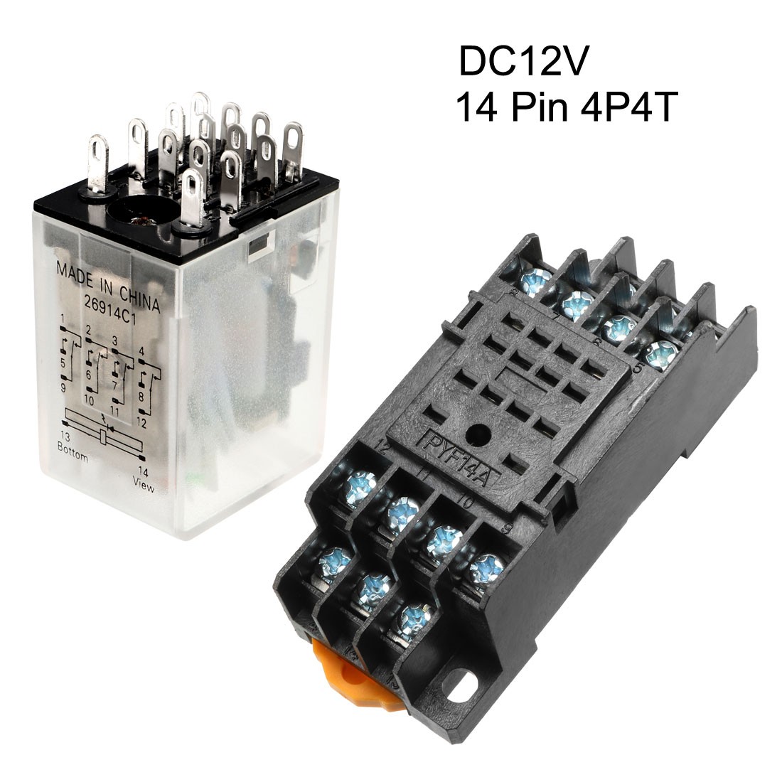 DC12V Coil 14 Pin 4P4T Electromagnetic General Purpose Power Relay ...
