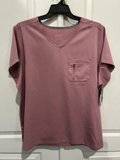 Hanes Size 3XL Pink Mauve Comfort Fit Scrub Top Short Sleeve Zip Chest Pocket