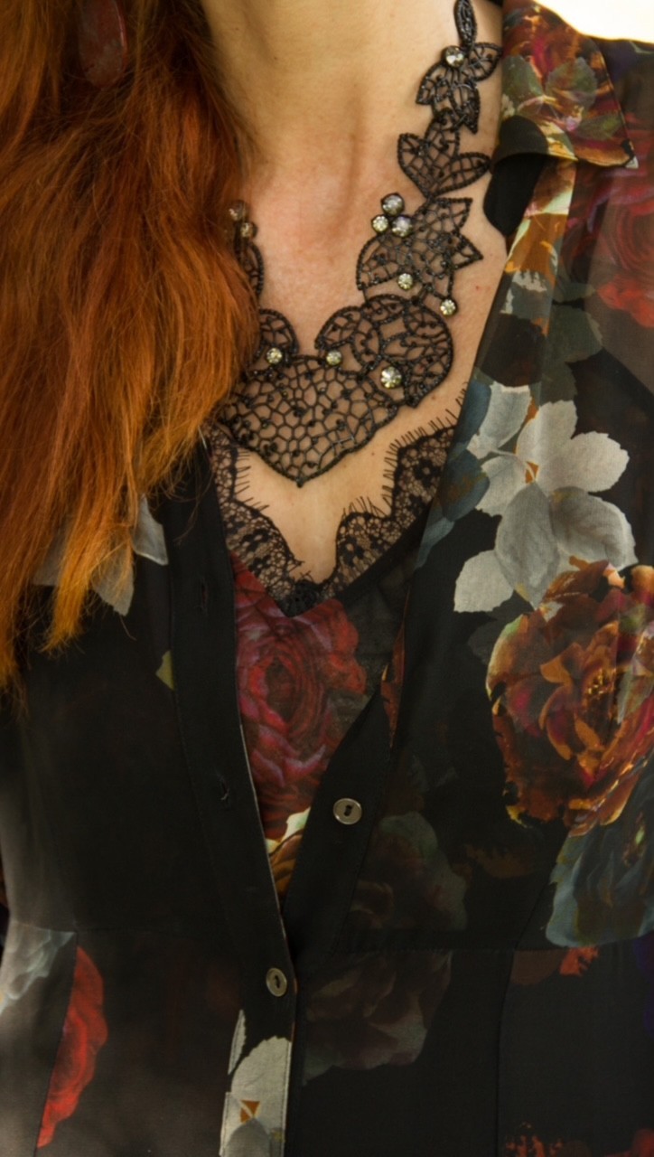 Soft Surroundings 2pc Black Floral Button Down Shirt Maxi + Slip Dress M = 10/12