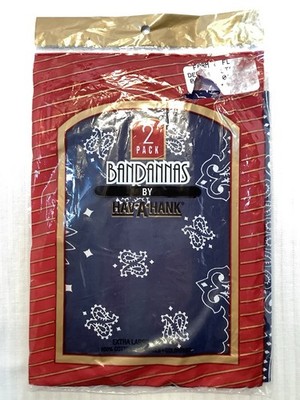 Vintage Hav-A-Hank 2 Pack Navy Biker Western Paisley Bandana Hankerchief 22x22
