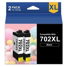 2PACK 702 XL T702XL Black Ink For Epson 702 Workforce WF-3720 WF-3730 WF-3733