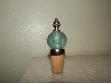Blue Sea Glass and Cork Art Glass Wine Decanter Bottle Stopper